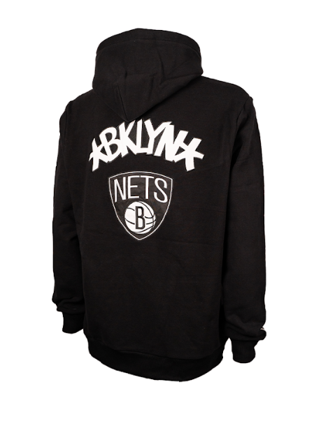 STRIPED OVERSIZE PRINT APPLIQUE HOODIE - NETS - BLACK