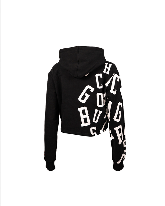 Jumble Print Crop Hoodie - BULLS - BLK