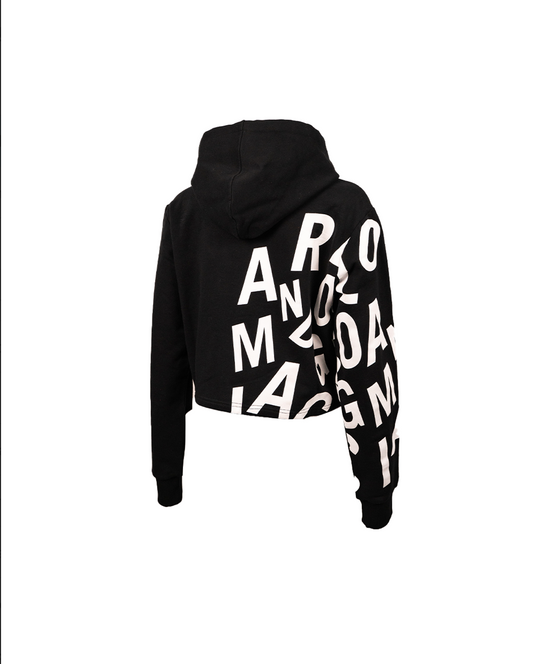 Jumble Print Crop Hoodie - MAGIC - BLK