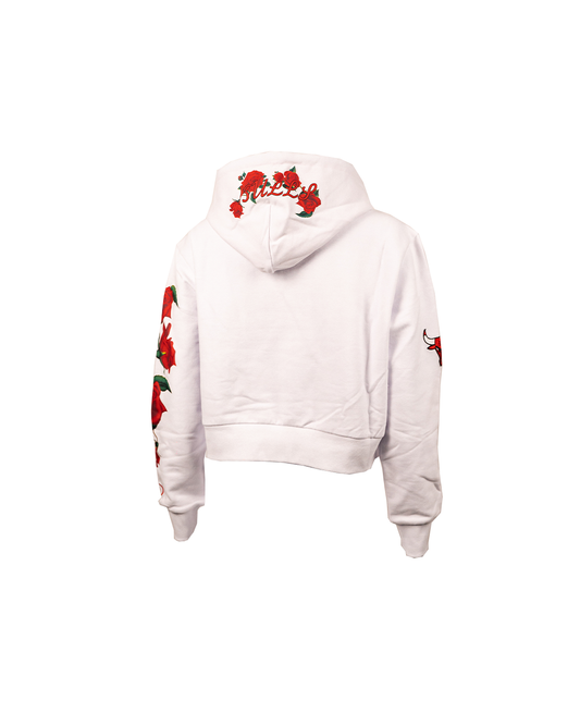 Cropped Hoodie w/Rose detail - BULLS - WHITE